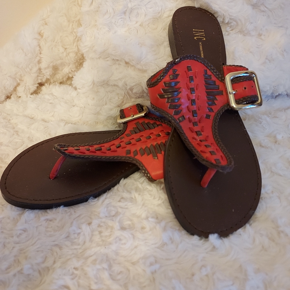 INC International Concepts Red Boho Woven Design sandals size 6 Hippie Festival